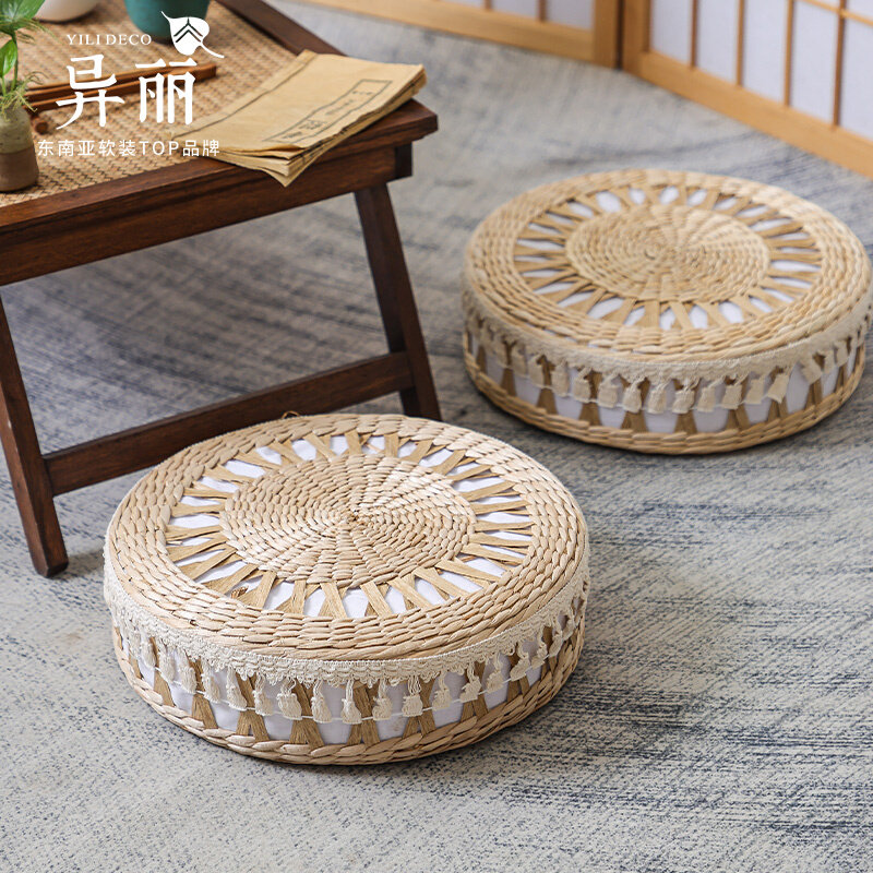 Tatami Mat Rush - Geweven rieten vloerkussen Tatami-stijl zitmat rond